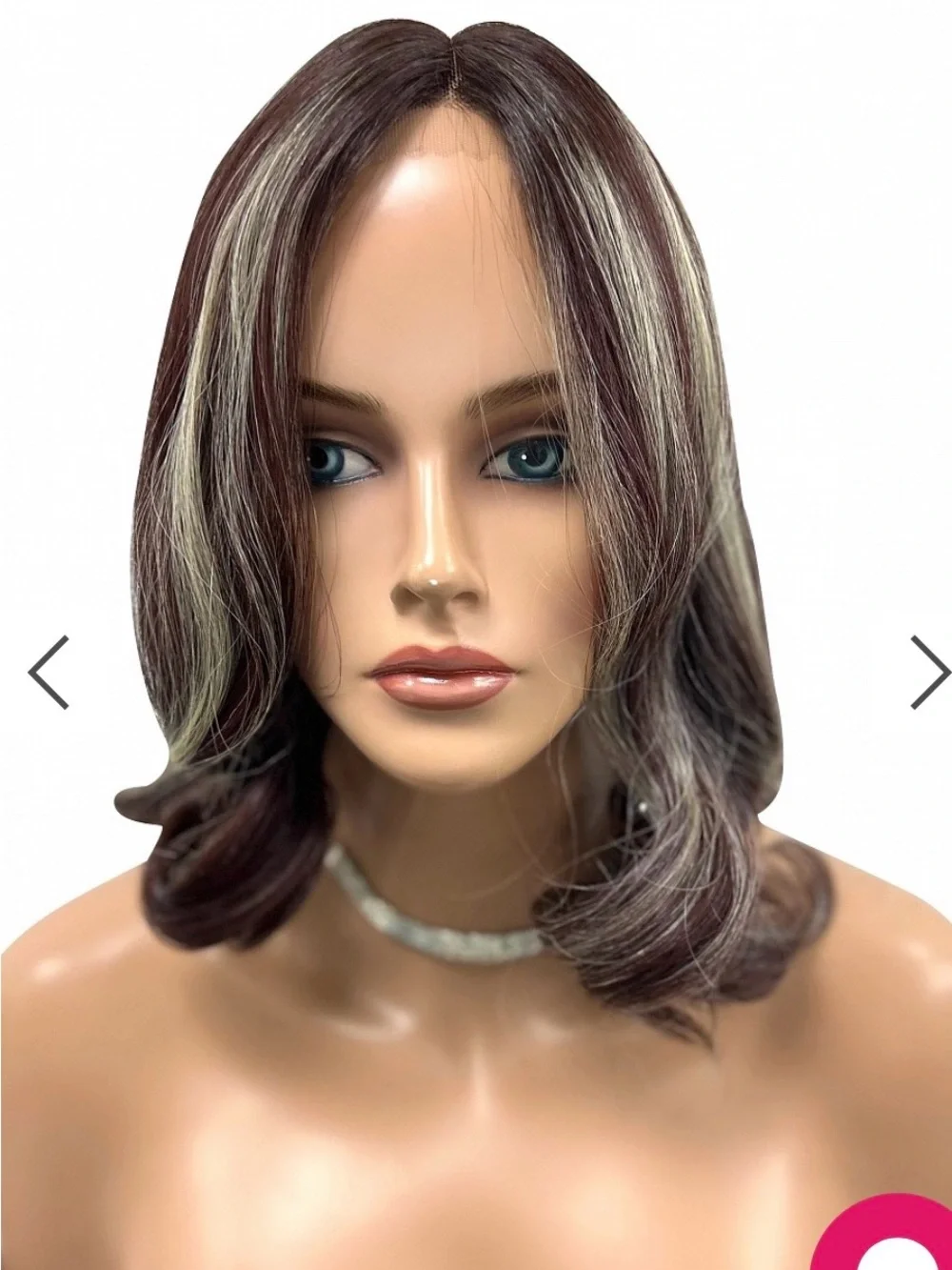Women's Layered Wig in Auburn Brown with Blonde Highlights - Sleek Center Part
